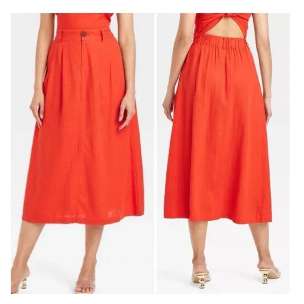 A New Day Vibrant Orange A-Line Maxi Skirt Size XS NWT